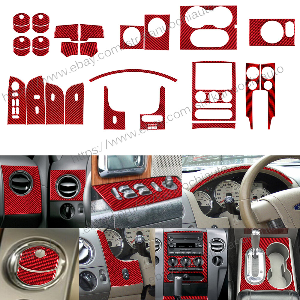 29Pcs Red Carbon Fiber Interior Dashboard Full Kit Trim For Ford F150