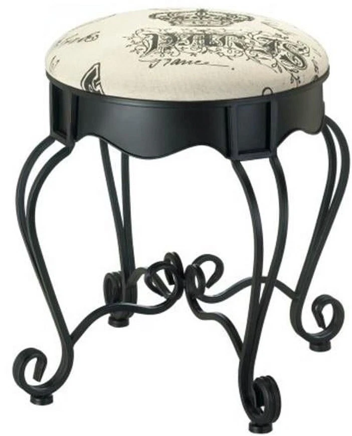 Ellegant Iron Paris Cushioned Stool with Black Frame20x16x16"  - Image 2 of 4