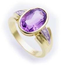 Women's Ring Real Amethyst 12 x 8 Brilliant 0,008ct Gold 585 14kt Yellow