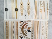 12 Sheets Temporary Jewelry Metallic Flash Tattoo Gold Silver Black USA FAST