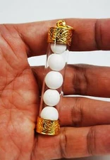 WHITE LEKLAI PEARL Natural Cave STONE THAI Wealth Lucky Heal AMULET Gold Pendant