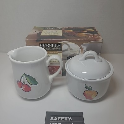 VTG 1998 Corelle Coordinates Stoneware Fruit Basket Sugar & Creamer Set