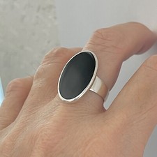 Sterling Silver Large Oval Black Onyx Ring, Statement Ring, Silver Stone Rings