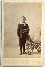Antique Victorian Cabinet Card Boy Wicker Chair Nichols Brothers Macon MO