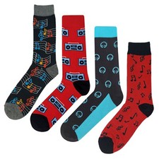 NWT Music Dress Socks 4 Pack Novelty Men 8-12 Crazy Fun Sockfly