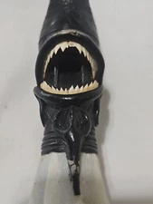 Vtg Primative Brazilian Ceremonial Flute Piranha Teeth Snake & Fish Skin 13.25"