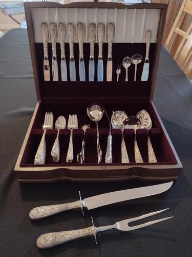 repousse sterling silver flatware by Kirk-Stieff service for 8