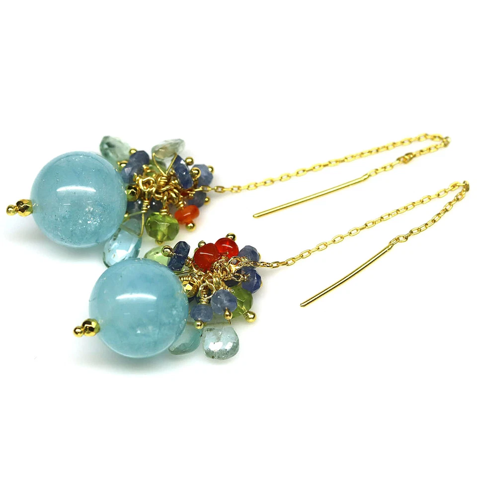 925 Silver Blue Aquamarine, Peridot, Carnelian, Sapphire,..Earrings Christmas - Image 3 of 4