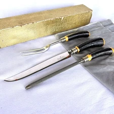 VTG Westall Richardson Carving Set Antler Handle Sheffield England 3pc Stainless