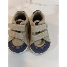 Sperry Top Sider Toddler Crib Shoes Khaki Navy Canvas Hook Loop Size 1