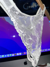 Vtg 90 s Victoria's Secret Sheer Lace Thong Sz L Second Skin Ivory NEW Rare