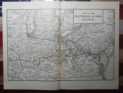 ~1910 Eisenbahn Karte Baltimore & Ohio System Verbindungen & ALLE Zugstrecken 9x11 Zoll 
