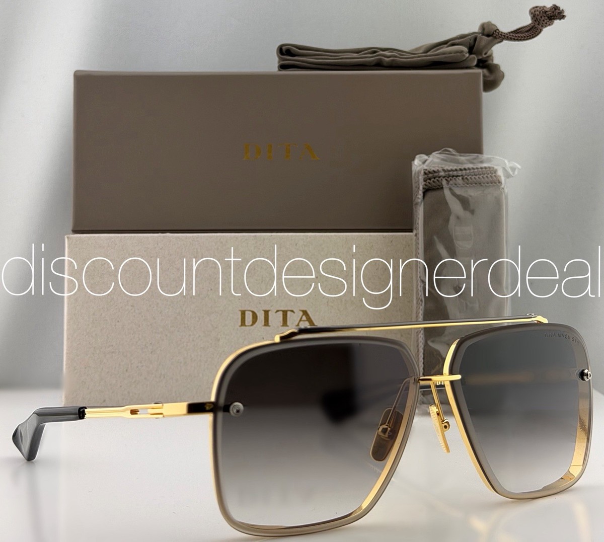 DITA Square Mach-Six Sunglasses Yellow Gold Black Gray Gradient