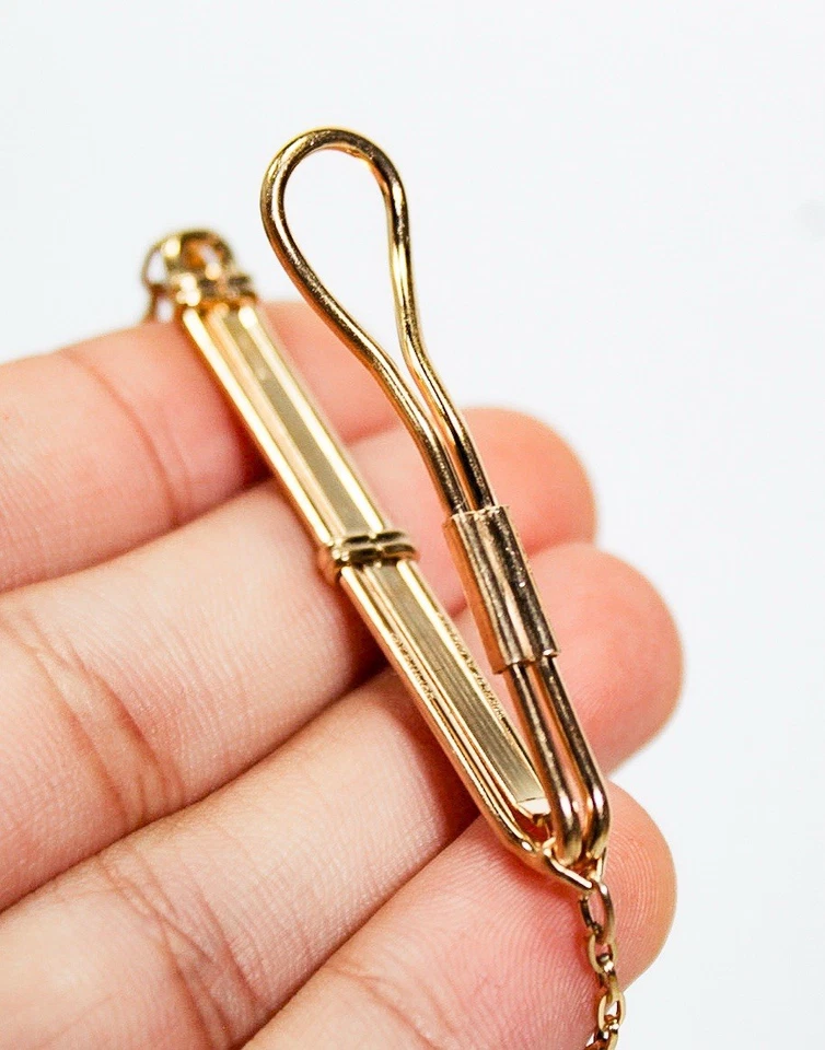 Vintage Antique Forever Knot Motif Gold Tone Red Cabochon Stone Tie Clip - Image 3 of 4