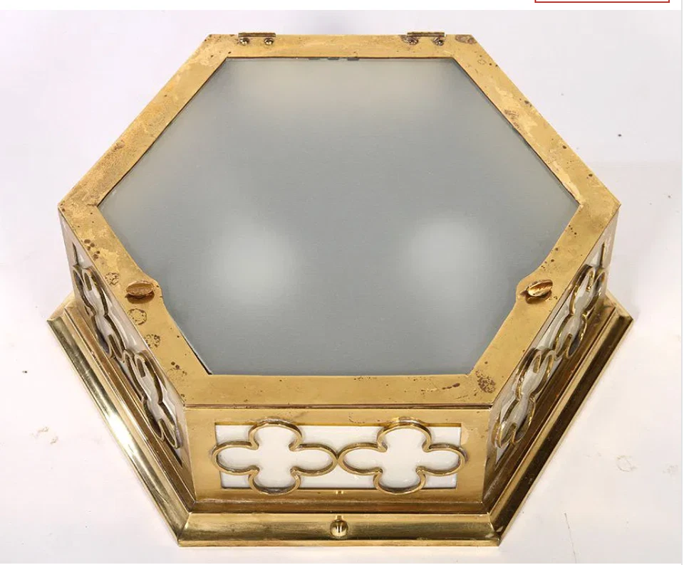 3 BRASS MODERN VINTAGE CEILING MOUNT LIGHT FIXTURES ART DECO STYLE WITH CLOVERS - Image 2 of 3