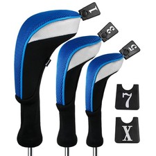 Andux Golf Long Neck Wood Driver Headcovers With Interchangeable Numbered Tags,_