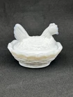 Vintage Westmoreland Milk Glass Mini Hen On Nest Salt Cellar Dip Signed 2”
