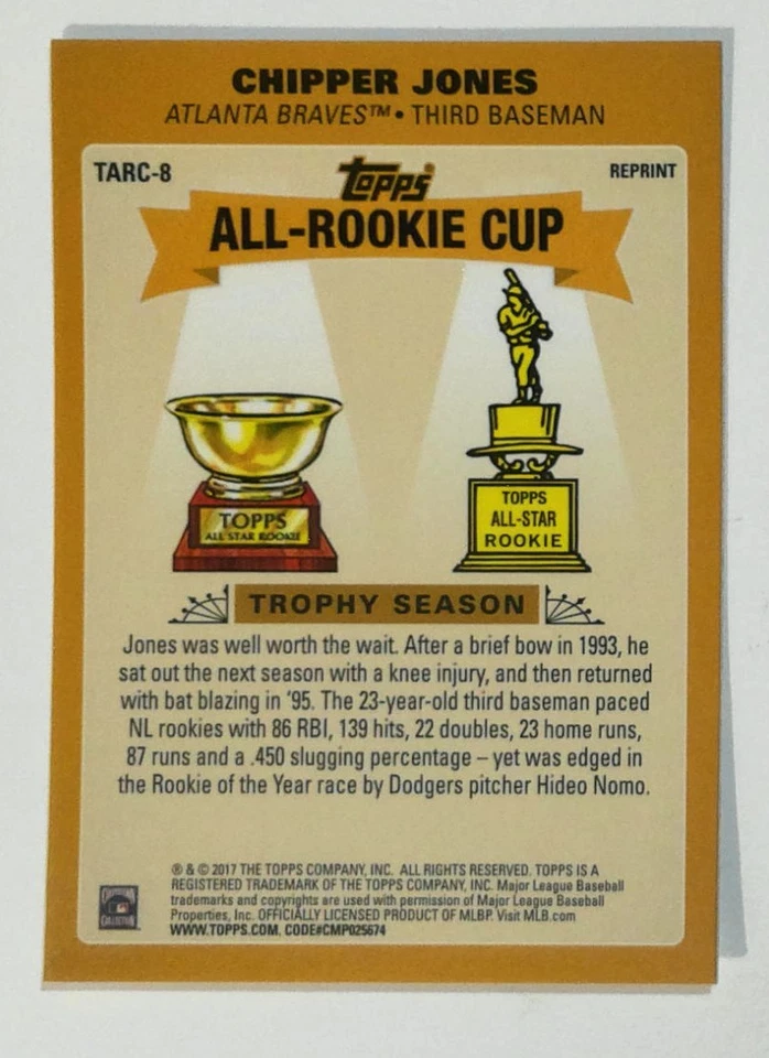 2017 Topps Chrome Update #TARC-8 Chipper Jones Topps All-Rookie Cup Atl.Braves - Image 2 of 2