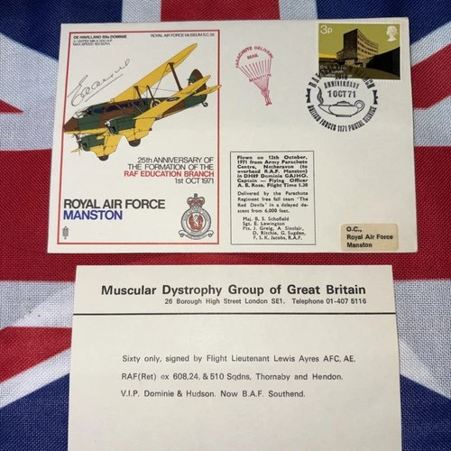 RAF FDC RAF Manston signed by WW2 Dominie & Hudson pilot Flt lt Lewis Ayres AFC