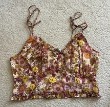 Patrons of Peace Floral Crop Top - Size Small New with Tags - Ruffle, Tie, Pink