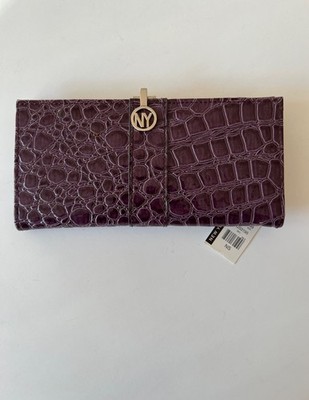 NWT New York & Company Croc Embossed Wallet   Purple   Silver Logo New With Tags
