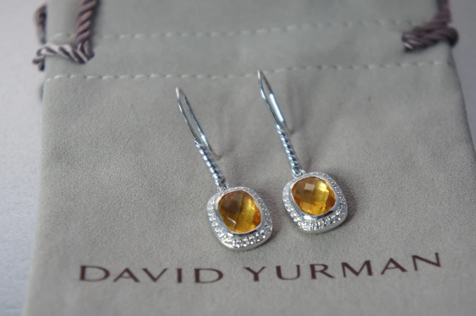 Pendientes David Yurman Amarillo Citrino Diamante Nobleza Alambre Gota Plata 925 Mujer Foto 2 de 4