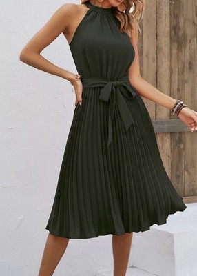 open lace back dress Sage Pleated Halter Midi Dress  Gabi Swimwear