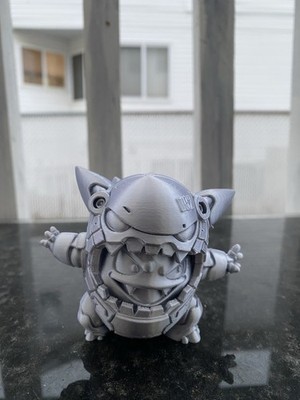 3d printed silver mecha rengar figure