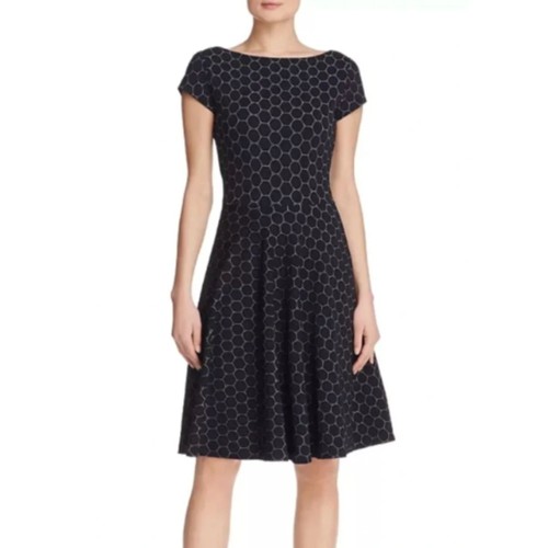 Leota Cap Sleeve Reversible Circle Dress Black Fit and Flare Retro Womens Medium