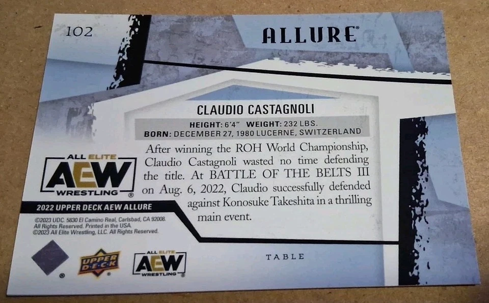Claudio Castagnoli AEW 2022 Upper Deck Table Horizontal #102 RARE INSERT HTF WWE - Image 2 of 2