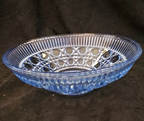 Vintage Federal Glass Blue Windsor Button and Cane Pressed Glass Bowl