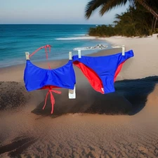 No Boundaries 2 Pc Reversible Swim Set Bikini Junior Size L 11-13 Blue Red NEW