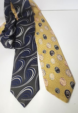 XMI Mens Tie Abstract Blue Gold lot of 2 Silk Made in USA