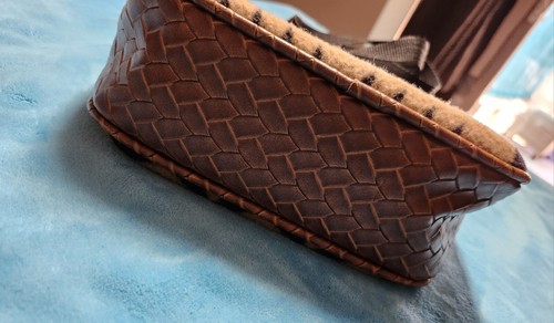 Native Handmade Purse, Cross Shoulder Crochet Leather  Tribal Fabric Print  - Picture 5 of 11