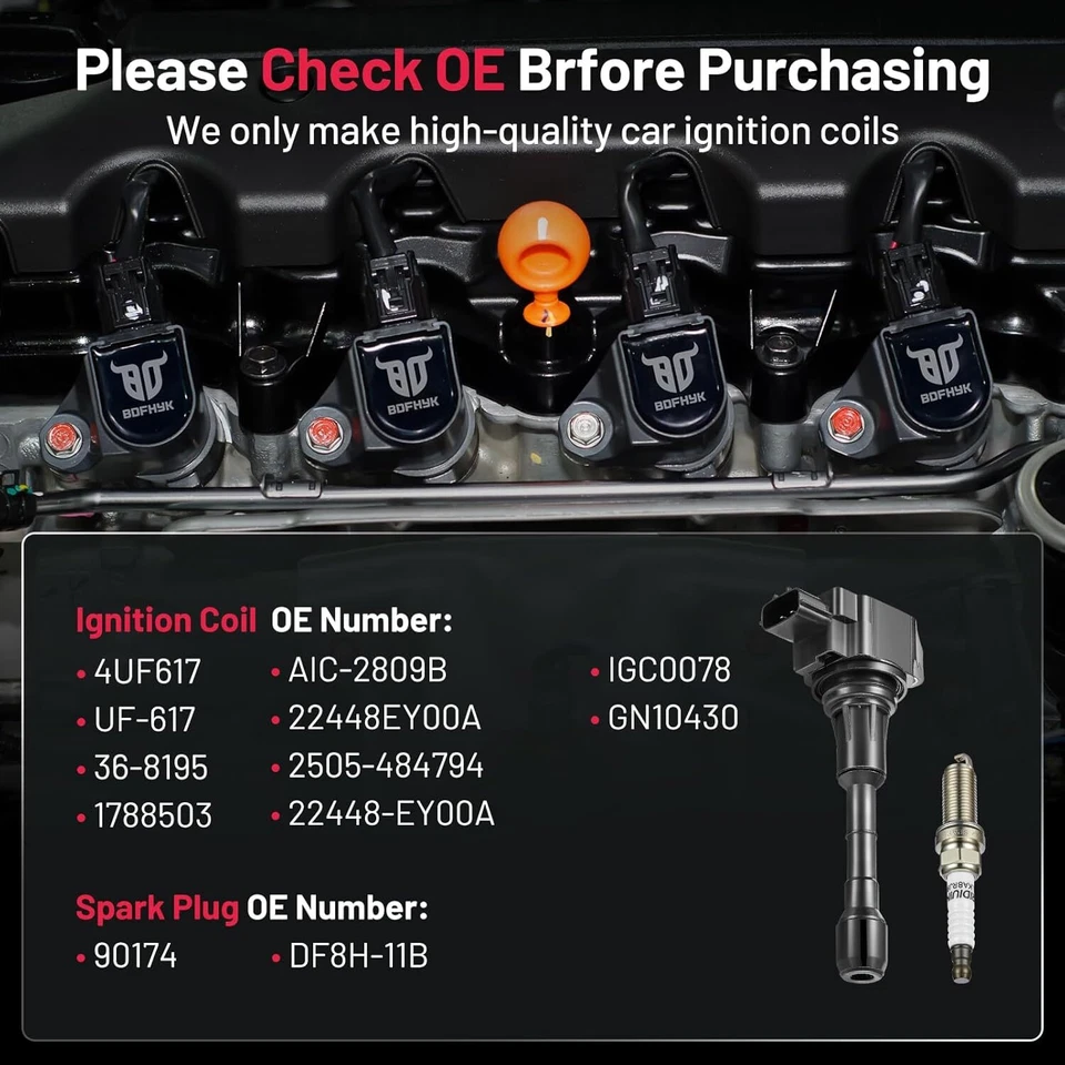 6 Ignition Coils Pack UF617 and Spark Plug For 2011-2013 INFINITI M37 3.7L V6 - Image 4 of 4