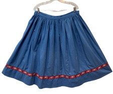 Vtg Cotton Denim Look Full Flare Skirt Metal Zipper 36" Waist Boho Embroidered