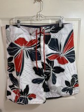 Mossimo Supply Co Mens Large 38 Swim Trunks Floral Print Black White Red Poly