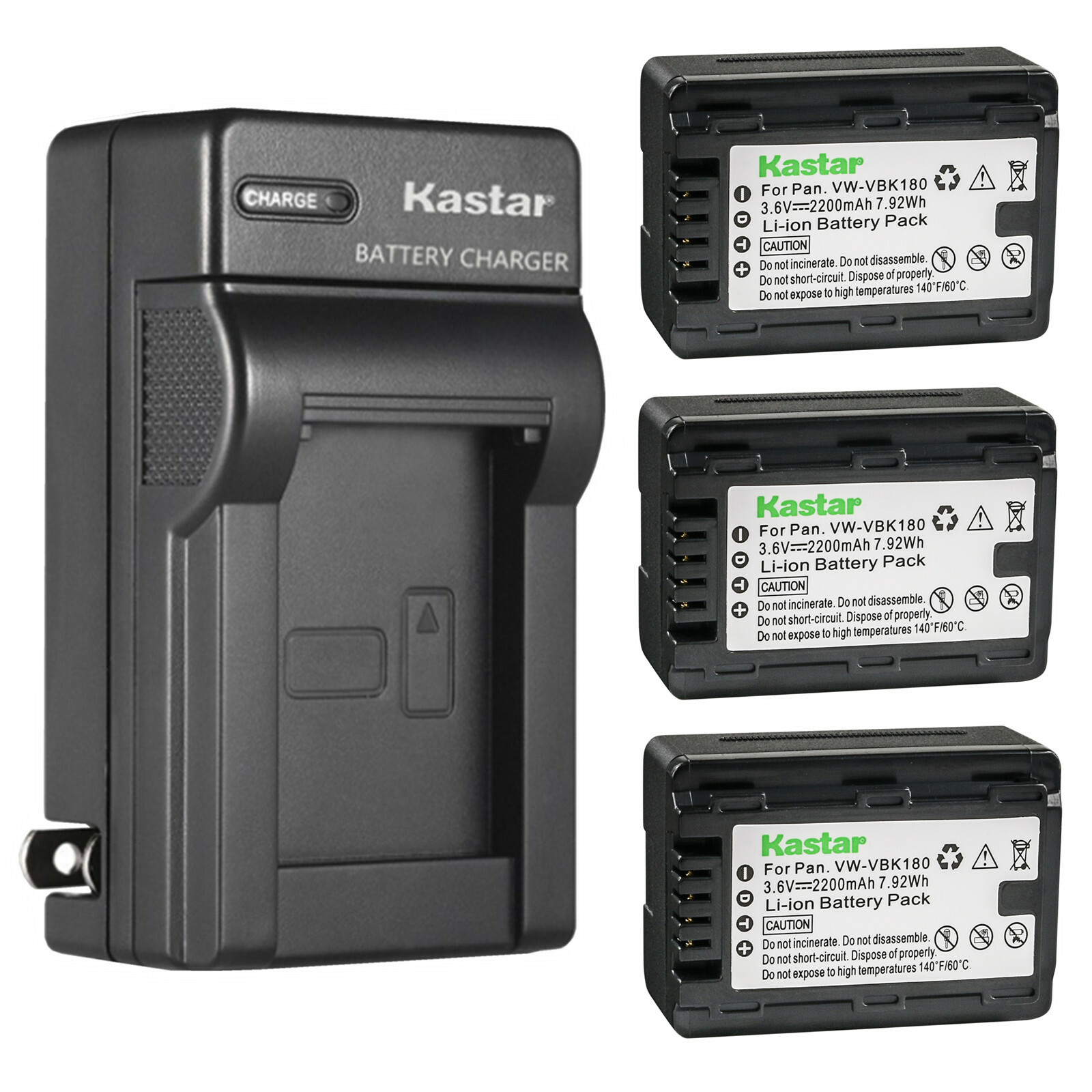 Kastar Battery AC Wall Charger for Panasonic VW-VBK180 & HC-