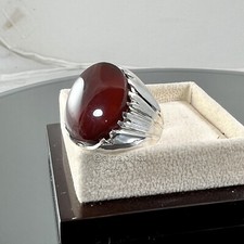 Yemen Agate - Natural Red Agate Stone Ring 925 Silver - Brown Yemeni Aqeeq