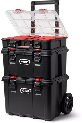 Stack-N-Roll Mobile Tool Storage and Organization, 3 Piece Resin Modular Toolbox