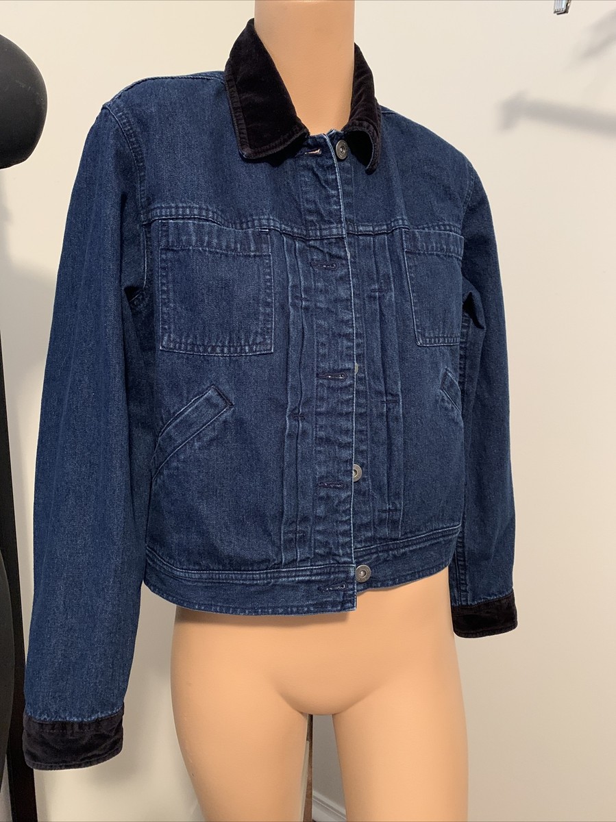 LIZWEAR Liz Claiborne blue jean denim jacket black velvet LIZWEAR Liz Claiborne blue jean denim jacket black velvet