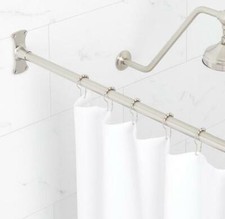 Signature Hardware 48" Straight Solid Brass Shower Rod, Brushed Nickel