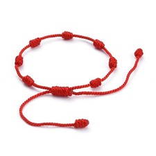 Red 7 Knot Lucky Bracelets Adjustable Nylon Milan Cord Braided Bead Bracelets
