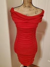 Heart & Hips Women's Size S  Red Mesh Pleated Off The Shoulder Bodycon Dress
