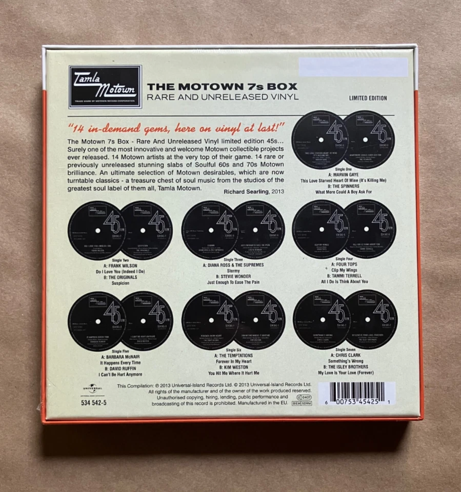 MOTOWN 7"s Box RARE & UNRELEASED VINYL BOX Marvin Gaye, Stevie Wonder SEALED NEW - Image 4 of 4