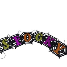 Halloween Garland SPOOKY Banner Bunting Spider Web Happy Haunting 50" long