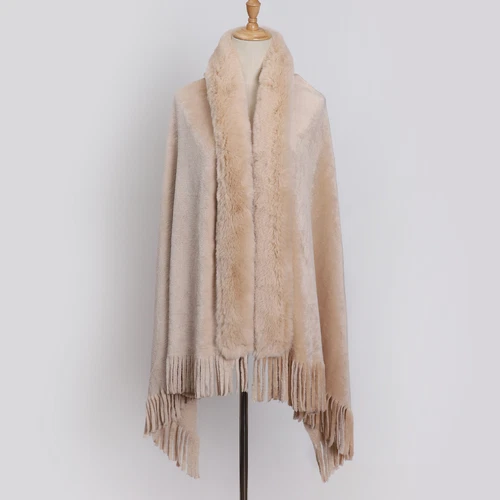 Abrigo Capa Cálido Para Mujer Cuello Piel Sintética Prendas para el torso Chal Borla Poncho Capa Chaqueta - Imagen 11 de 35