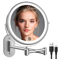Wall Mounted Hardwired Makeup Mirror with 3 Tones LED Lights 10X Magnifying Mirr