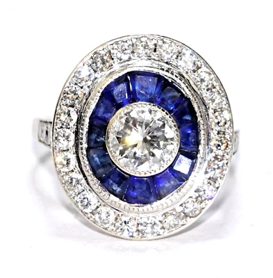 Ring Gold Artdeco Diamant 1,48 ct. Saphir 1,20 750/18k  IGIGutachten Gr. EU52-60 - Bild 1 von 4