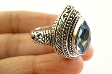 Pear Shaped Blue Topaz Solitaire 925 Sterling Silver Ring Size 6 7.25 8.25 9